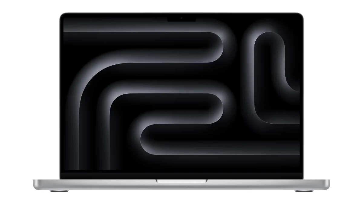 Laptop Apple MacBook Pro 14 M5 argintiu, deschis, văzut din față