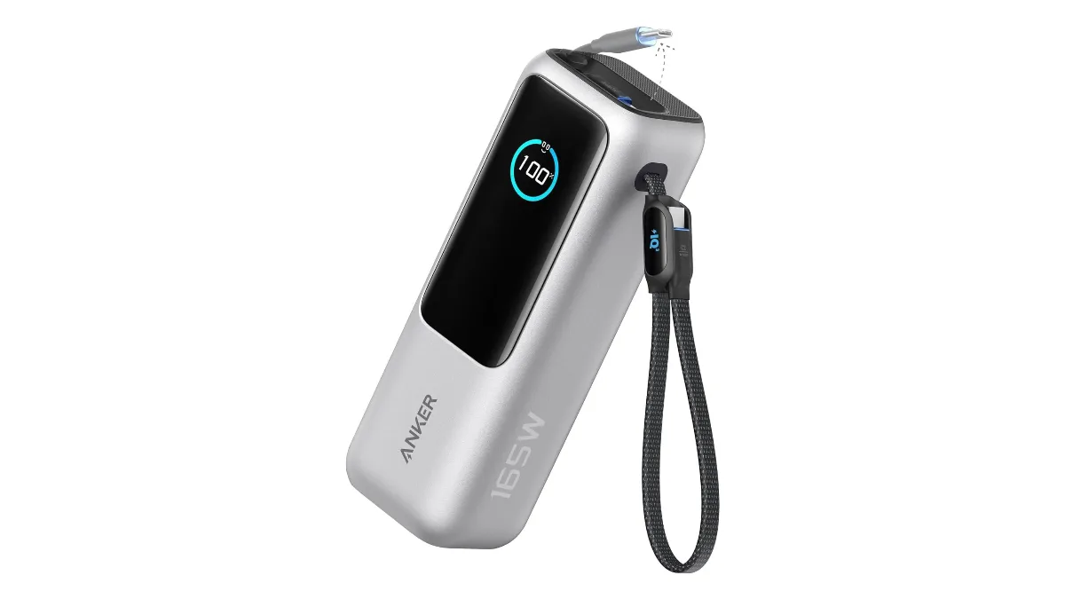 Baterie externă Anker 25K 165W, argintie, cu două cabluri USB-C încorporate