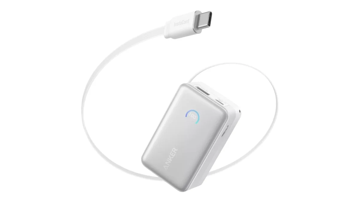 Baterie externă Anker Nano 10K 45W, albă, cu cablu USB-C retractabil
