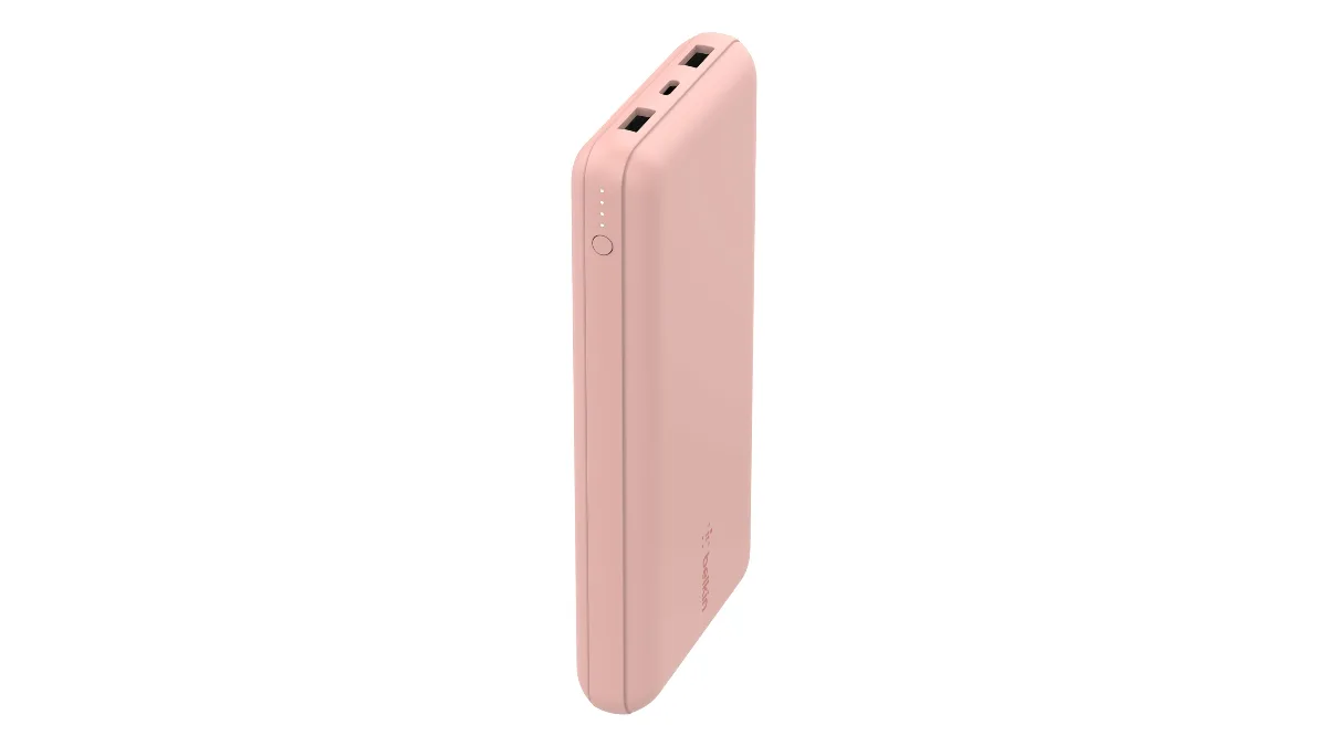 Baterie externă Belkin BoostCharge 20K, roz, cu două porturi USB-A și un port USB-C