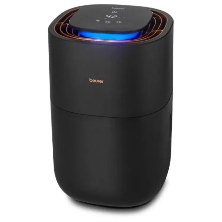 Umidificator de aer Beurer LB 300 Plus, negru, cu panou de comandă iluminat, pe fond alb