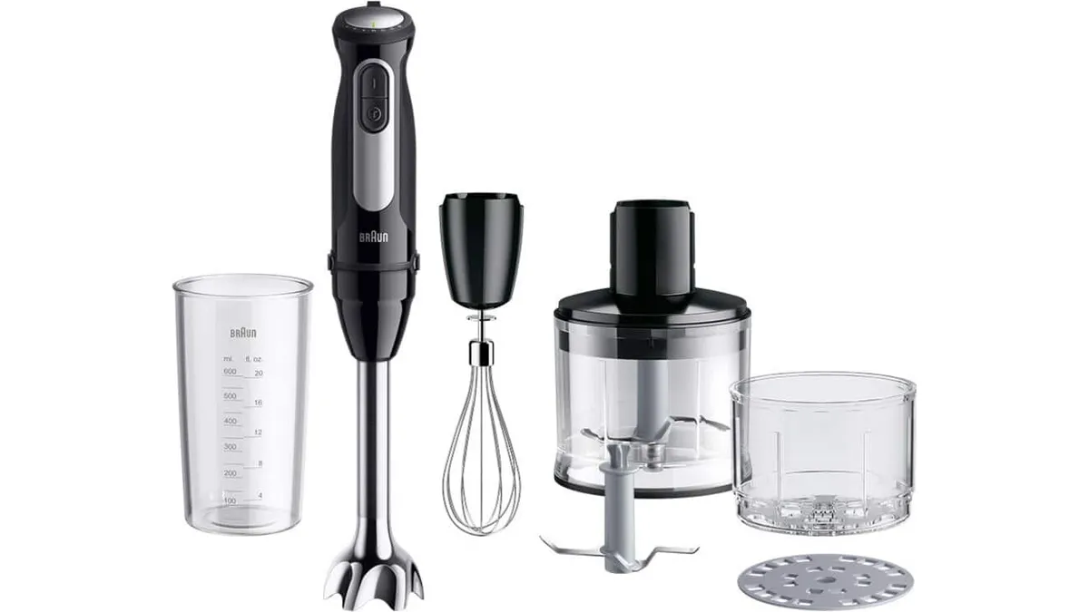 Blenderul vertical Braun MultiQuick 5 Pro MQ55254M, negru, cu paharul gradat, telul și tocătorul SizeControl
