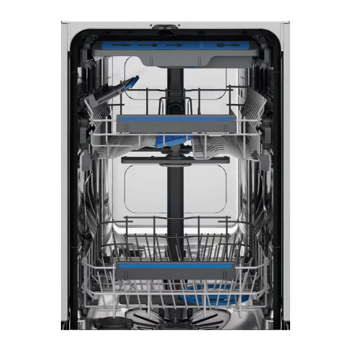 Mașina de spălat vase Electrolux EEG63430L, cu ușa deschisă și coșurile goale