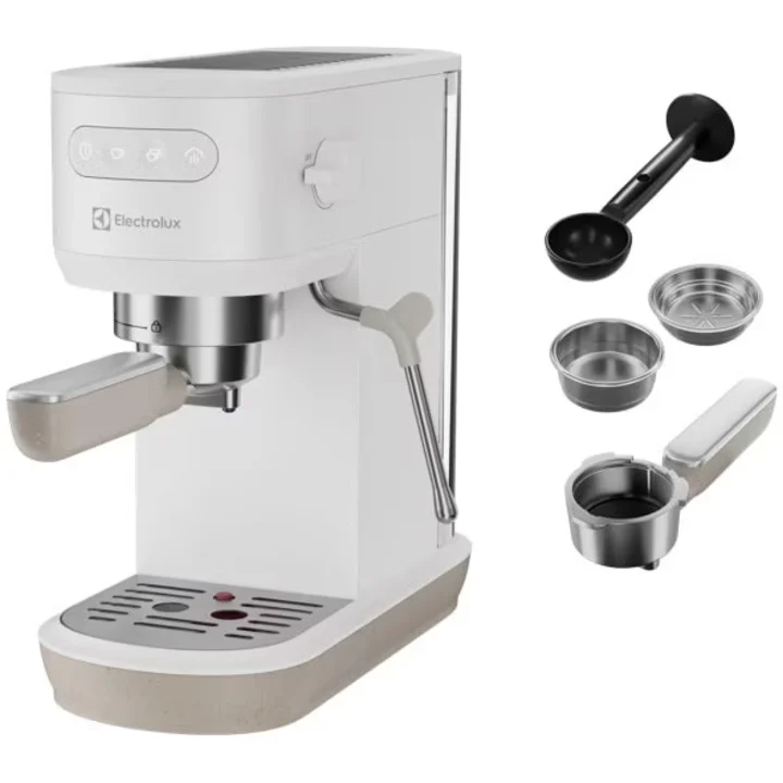 Electrolux Nordic E7EC1-6SW alb, cu portafiltrul și accesoriile alături