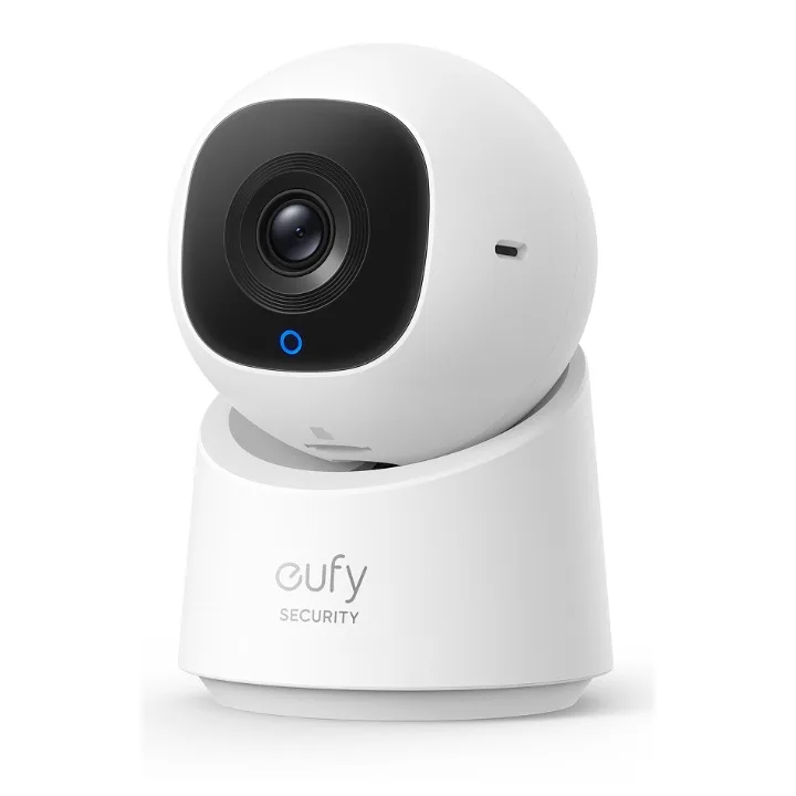 Camera de supraveghere rotativă eufy C220, albă, văzută din față