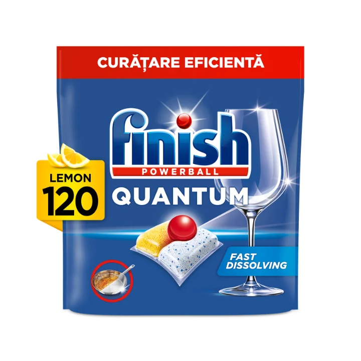 Capsulele Finish Quantum All in 1 Lemon pentru mașina de spălat vase, 120 de spălări