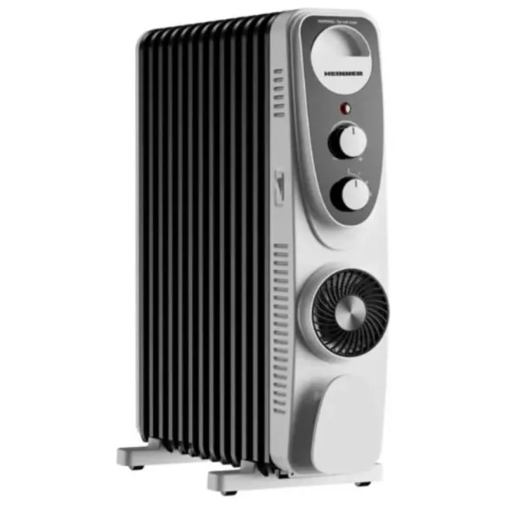 Calorifer electric cu ulei Heinner HOH-MVT13WH-BK, alb cu negru, cu 13 elementi și ventilator turbo pe panoul frontal