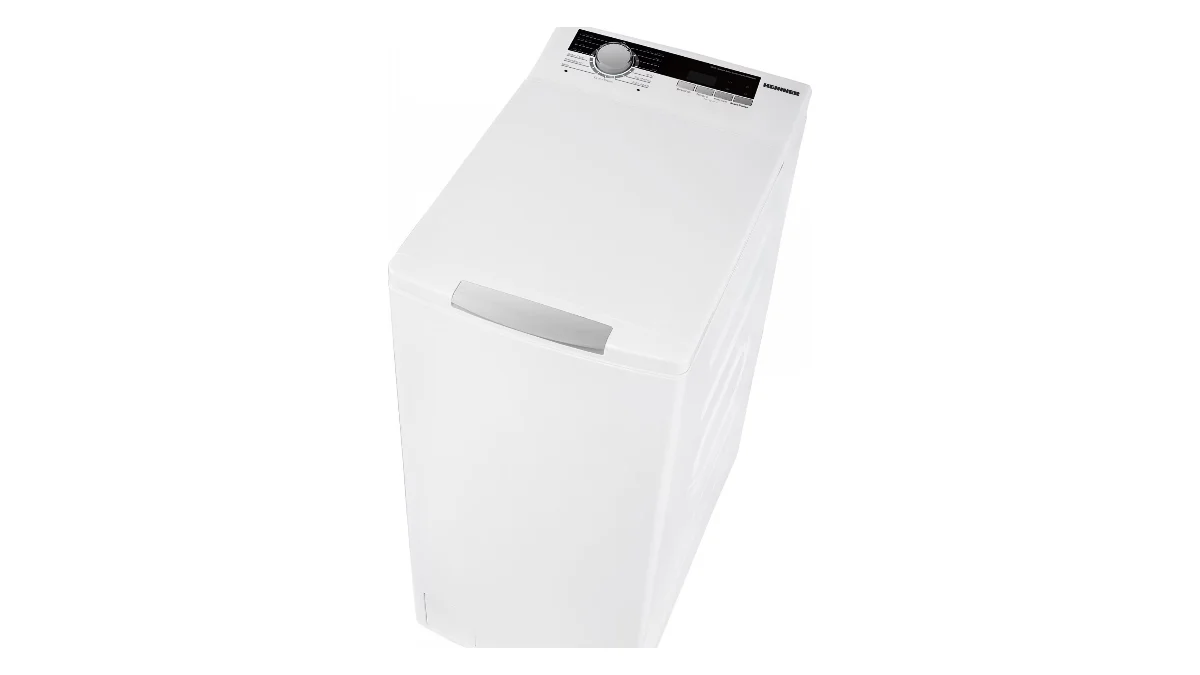 Mașina de spălat verticală Heinner HWM-TL8013IVA++, albă, văzută din trei sferturi
