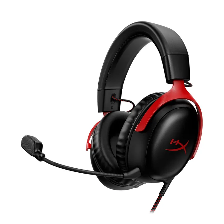 Căștile de gaming HyperX Cloud III, negru cu roșu, cu microfonul detașabil montat