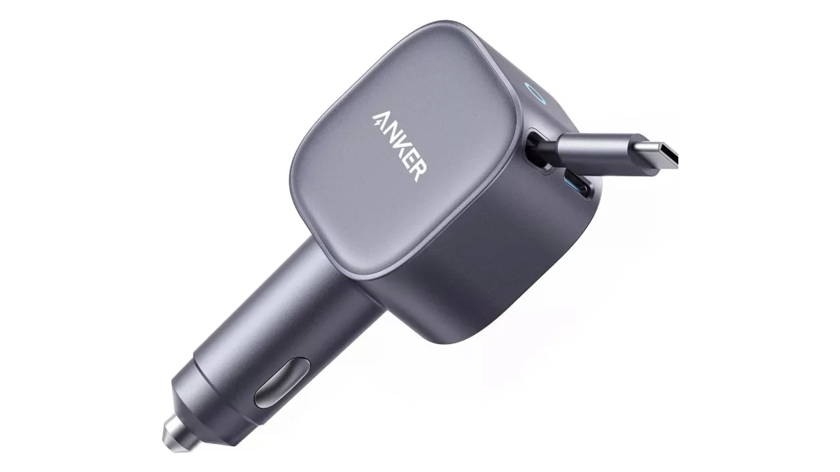 Încărcător auto Anker Nano 75W, gri, cu cablu USB-C retractabil