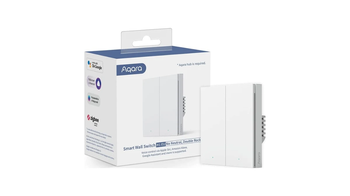 Întrerupător smart Aqara H1 cu fir de nul, două clapete, alb