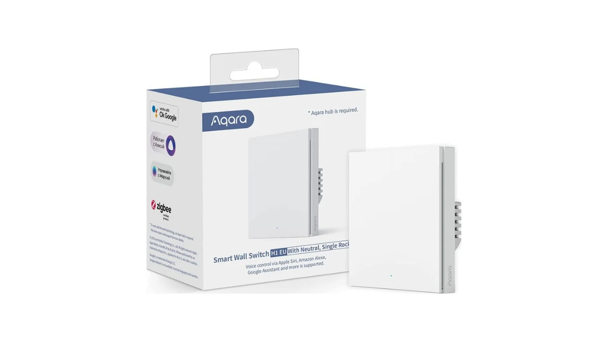 Întrerupător smart Aqara H1 cu fir de nul, o clapetă, alb