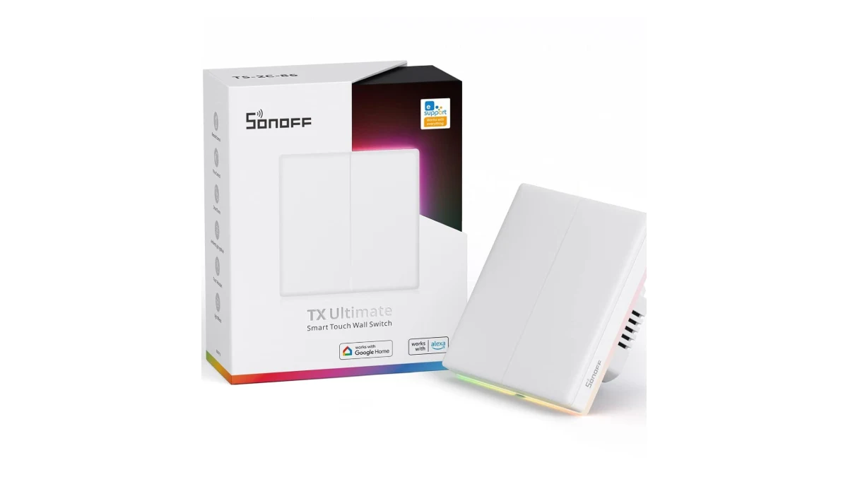 Întrerupător smart Sonoff T5-2C-86 cu două canale și panou tactil