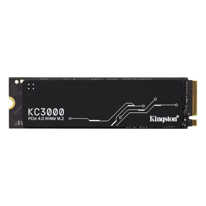 SSD-ul Kingston KC3000 de 2 TB, în format M.2 2280, cu radiator subțire, pe fundal alb