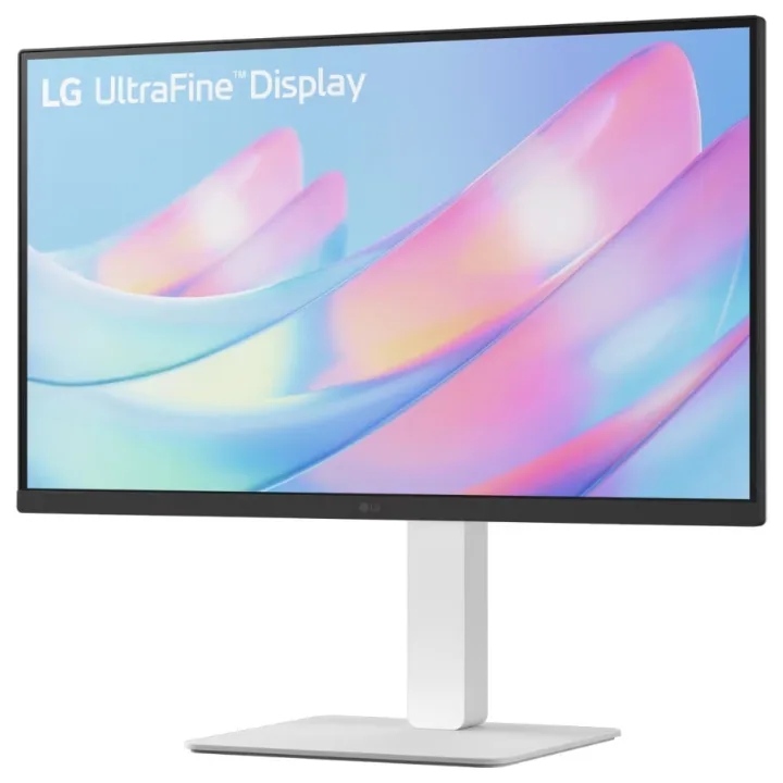 Monitor LG UltraFine 27US550-W de 27 inch, alb, văzut din unghi