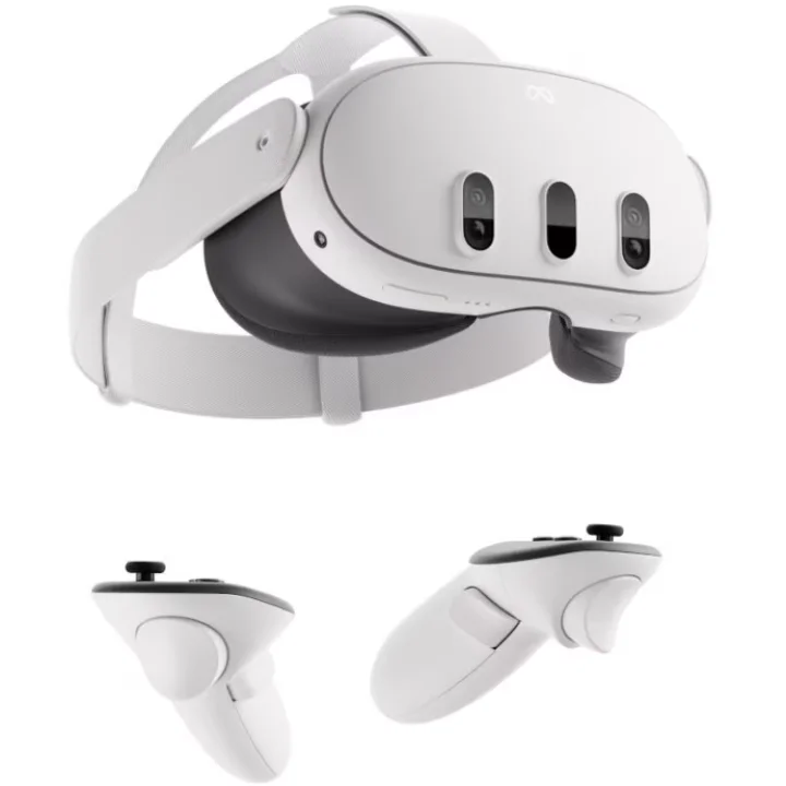 Cască VR Meta Quest 3 albă, cu două controlere Touch Plus
