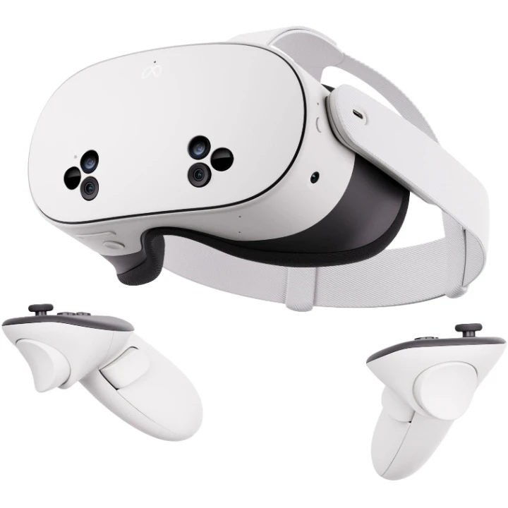Casca Meta Quest 3S albă, cu cele două controlere Touch Plus