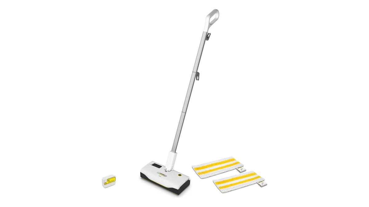 Mopul cu abur Kärcher SC 1 Upright, alb, cu duza lată și două lavete