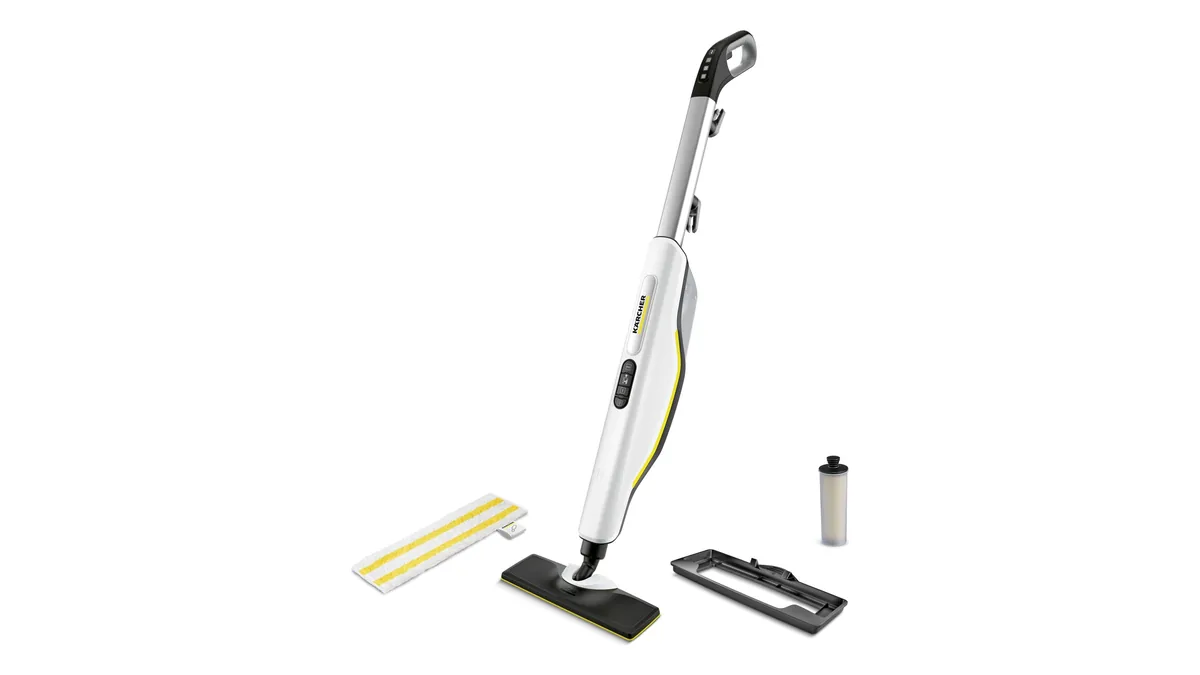 Mopul cu abur Kärcher SC 3 Upright EasyFix, cu laveta, glisorul pentru covor și cartușul de decalcifiere