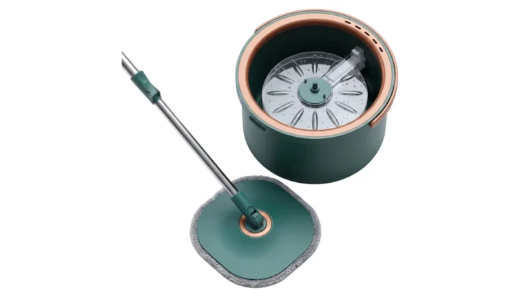 Mopul rotativ Dreamramp ONE, verde, cu găleata rotundă cu două compartimente și capul pătrat din microfibră