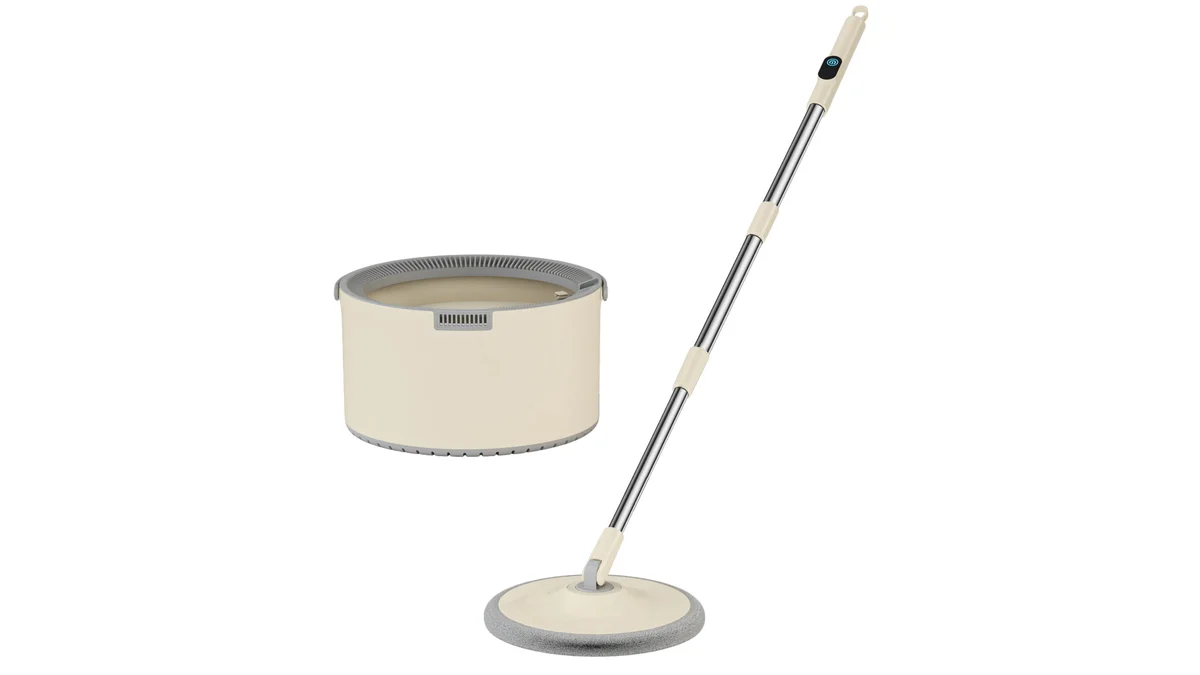 Mopul rotativ Dreamramp PRO, bej, cu găleata electrică rotundă și coada din inox