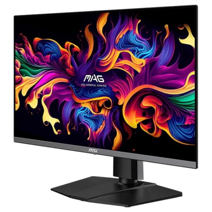 Monitor MSI MAG 272QP QD-OLED X50 de 26,5 inch, văzut din unghi lateral