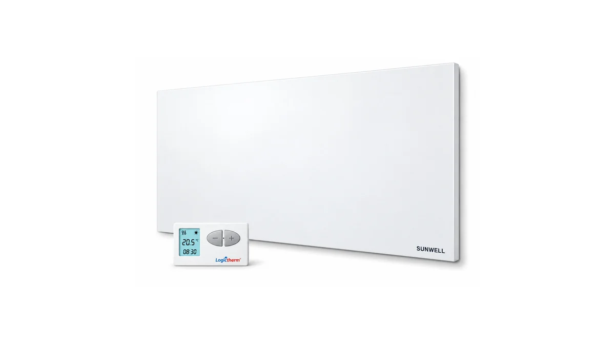 Panoul radiant Sunwell SW8 de 700 W, alb, cu termostatul de ambient programabil din pachet