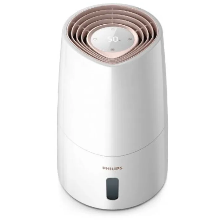 Umidificator de aer Philips HU3916/10, alb, cu partea de sus aramie, pe fond alb