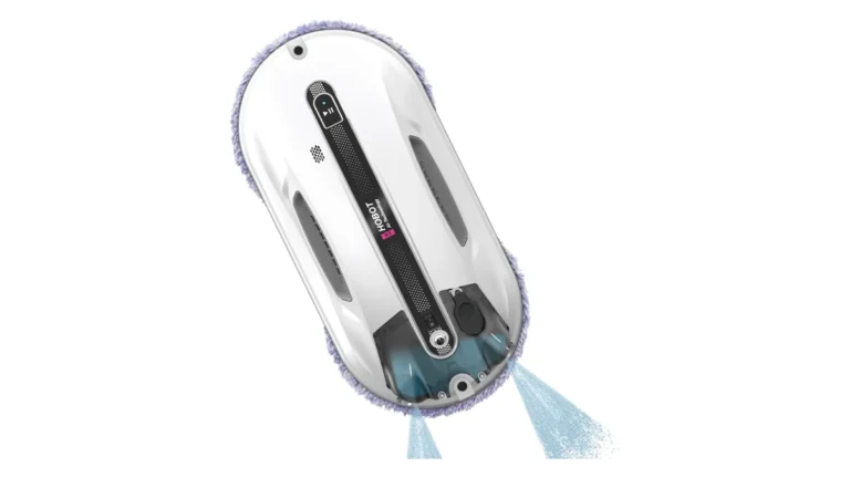 Robotul de geamuri HOBOT R3, alb, cu cele două duze care pulverizează apă pe geam