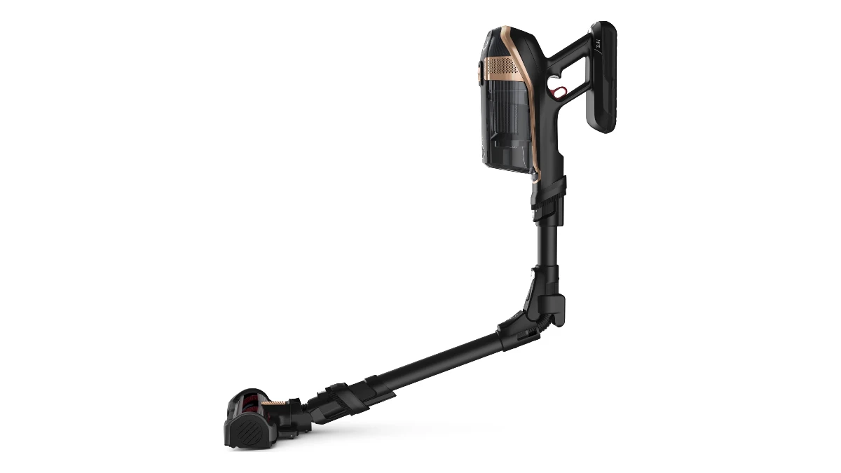 Aspirator vertical fără fir Rowenta X-Force Flex 15.60, negru cu maro, cu tubul flexibil îndoit