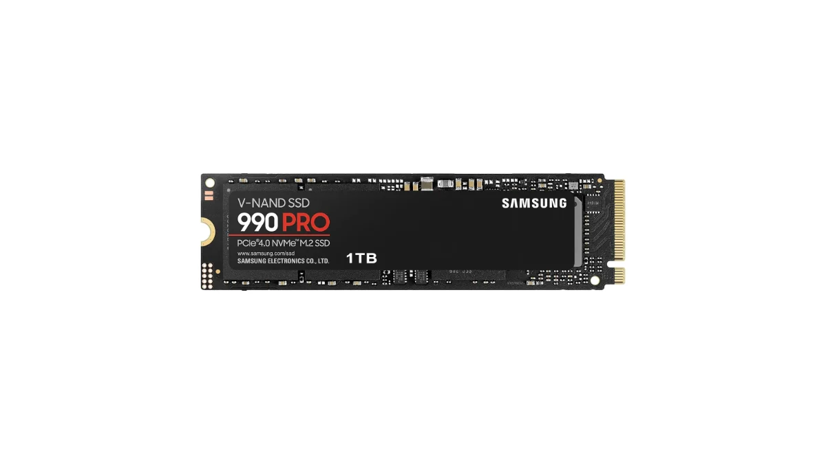 SSD-ul Samsung 990 PRO de 1 TB, în format M.2 2280, pe fundal alb