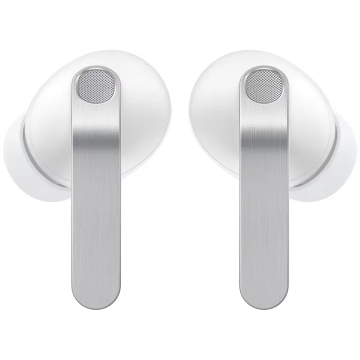 Căști Samsung Galaxy Buds4 Pro albe, cu tijă argintie