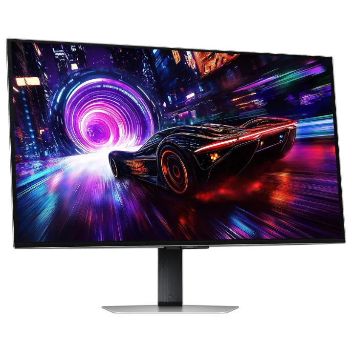 Monitor Samsung Odyssey OLED G8 G81SF de 27 inch, argintiu, văzut din unghi