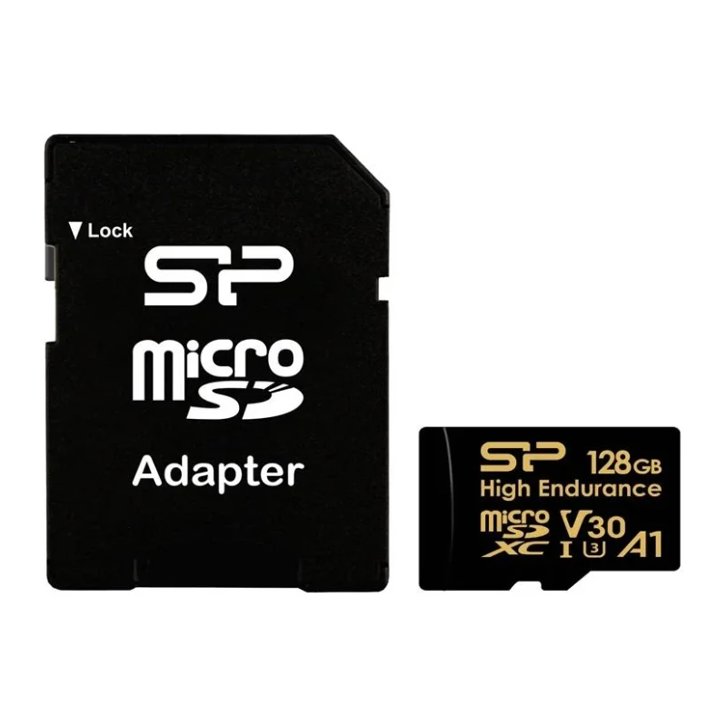 Cardul microSD Silicon Power High Endurance de 128 GB, negru, cu adaptorul SD