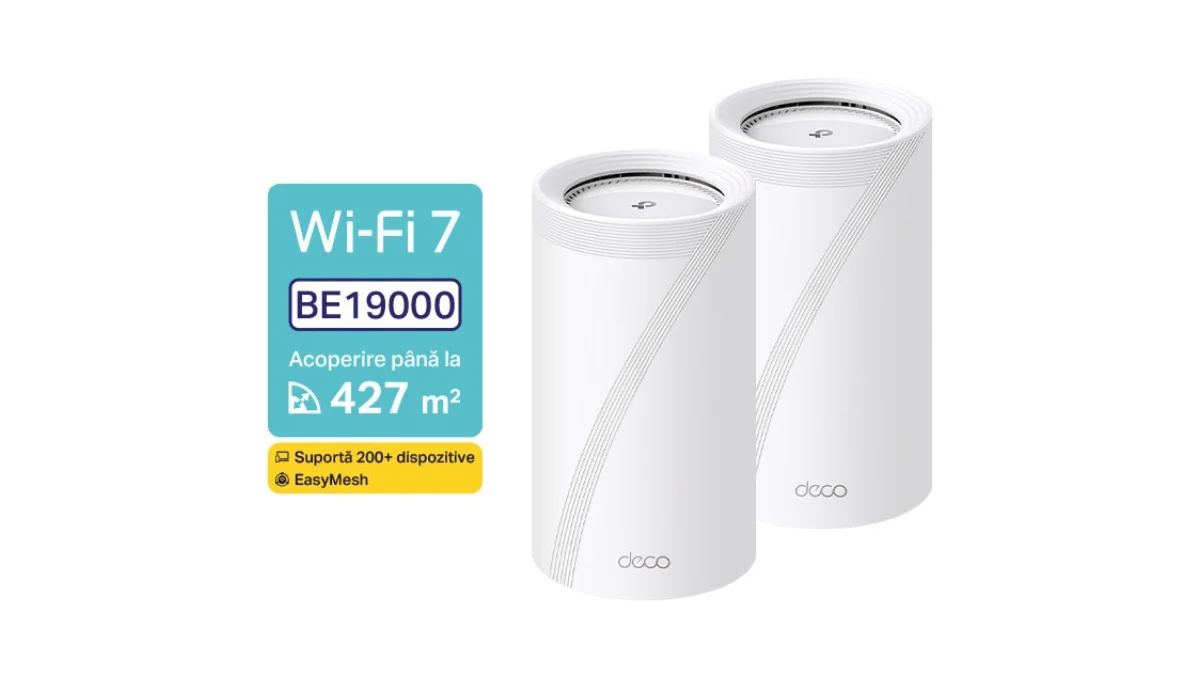Sistem mesh Wi-Fi TP-Link Deco BE85, pachet de 2 unități
