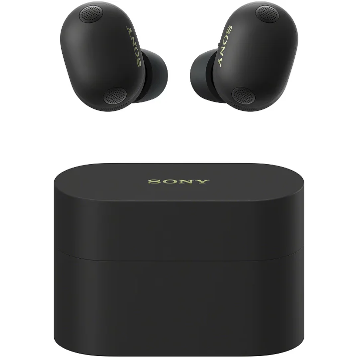 Căști true wireless Sony WF-1000XM6 negre, cu carcasa de încărcare