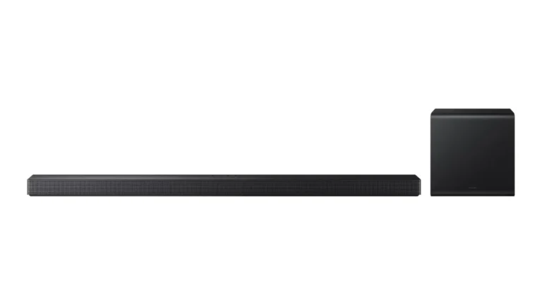 Soundbar Samsung HW-QS700F cu subwooferul wireless, pe fundal alb