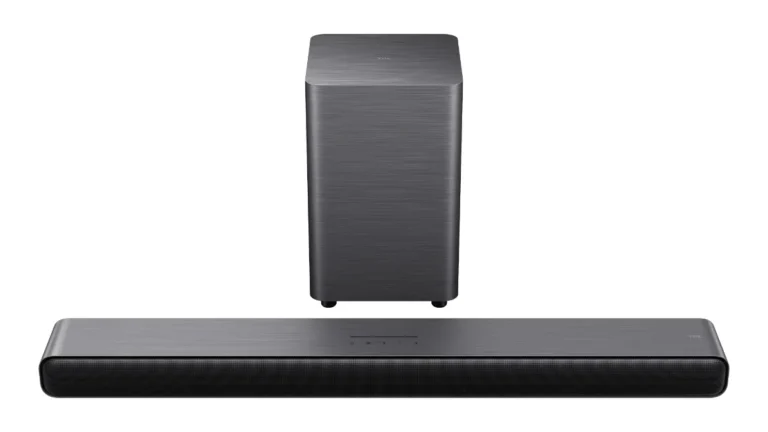 Soundbar TCL S55H cu subwooferul wireless, pe fundal alb