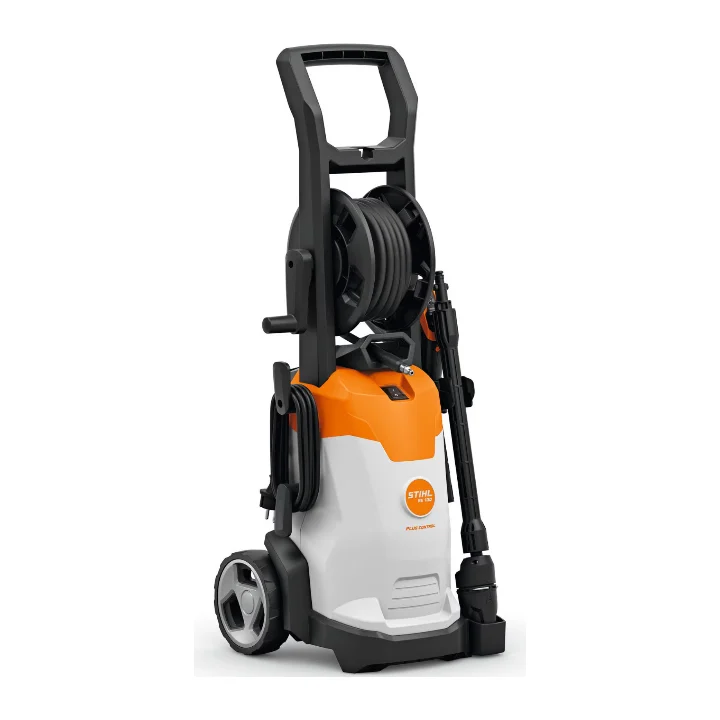 STIHL RE 100.0 PLUS CONTROL, aparat de spălat cu presiune alb cu portocaliu, cu tambur de furtun