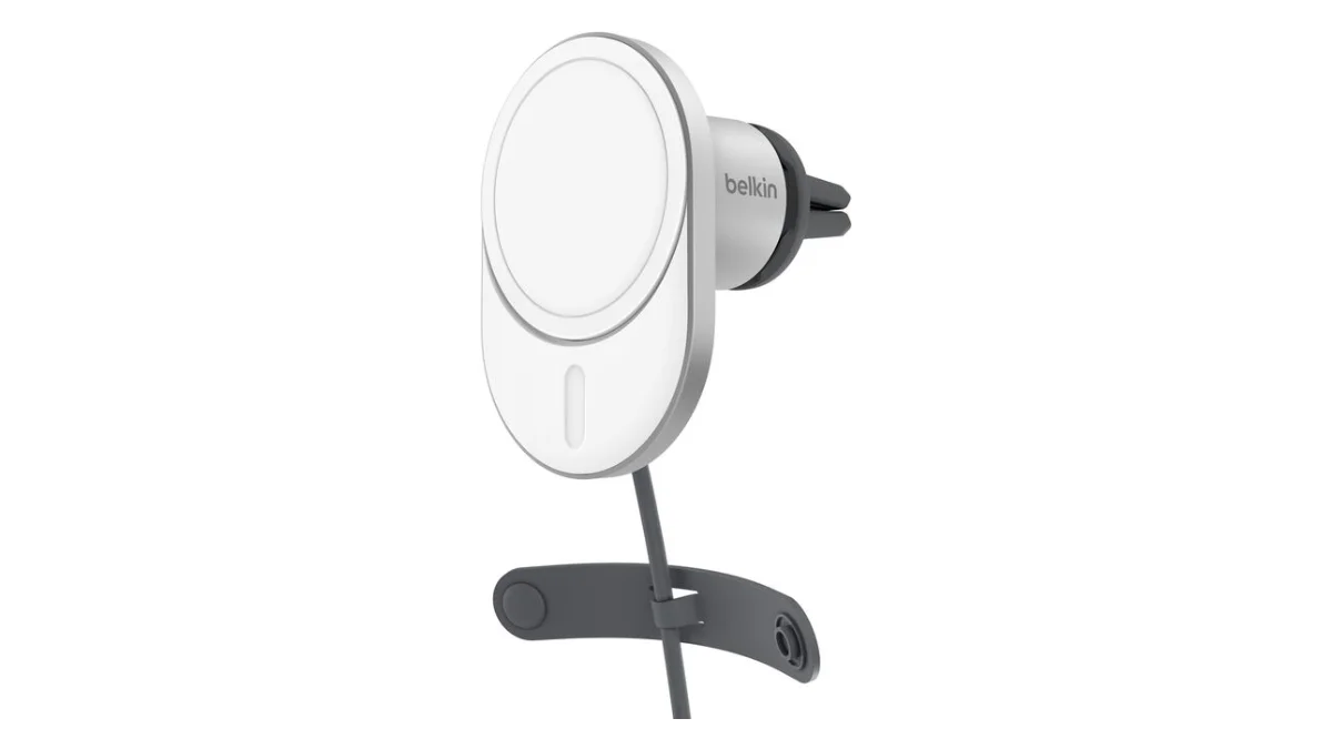 Suport auto magnetic Belkin BoostCharge Pro Qi2 15W, cu clemă pentru grila de aerisire