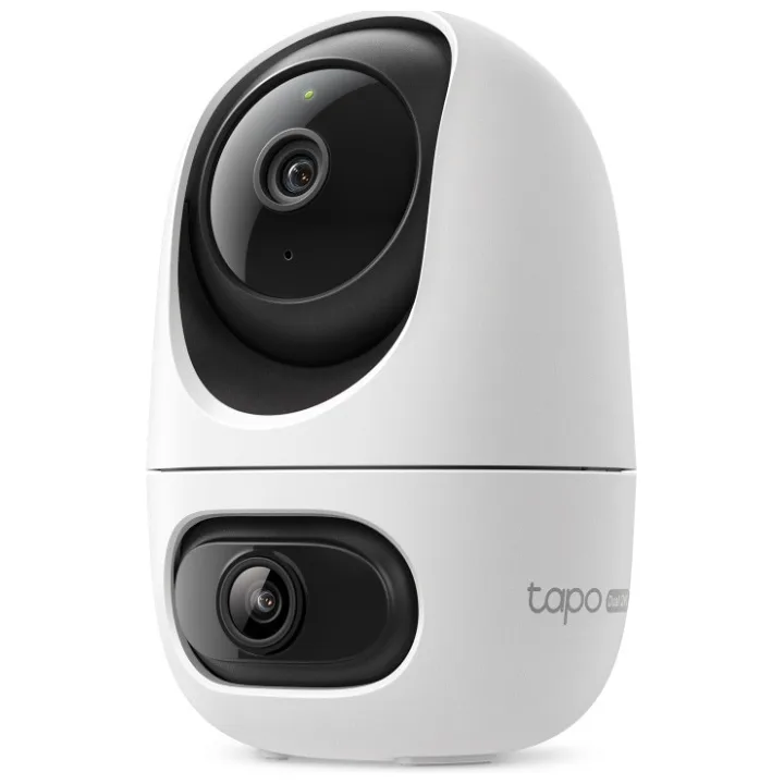 Camera de supraveghere Tapo C245D, albă, cu un obiectiv fix sus și unul rotativ jos