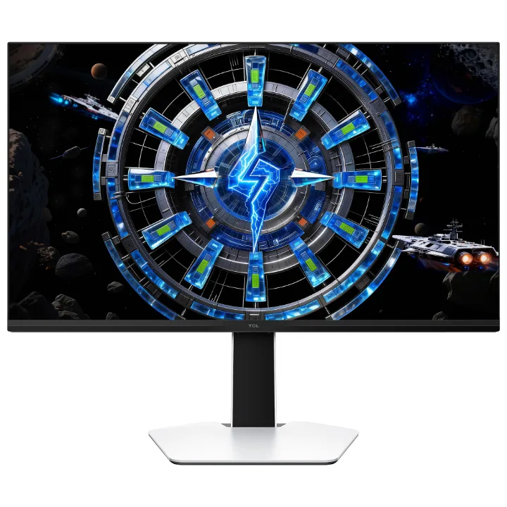 Monitor TCL 27C2A de 27 inch, alb, cu iluminare QD-Mini LED, văzut din față
