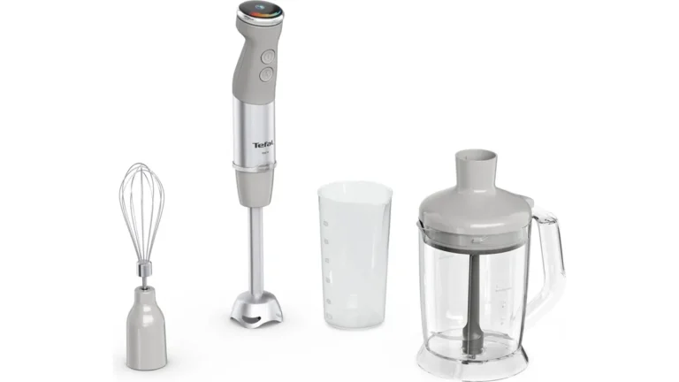 Blenderul vertical Tefal Quickchef+ HB67MB30, gri cu argintiu, cu tocătorul de 1 litru, telul și paharul de măsurat