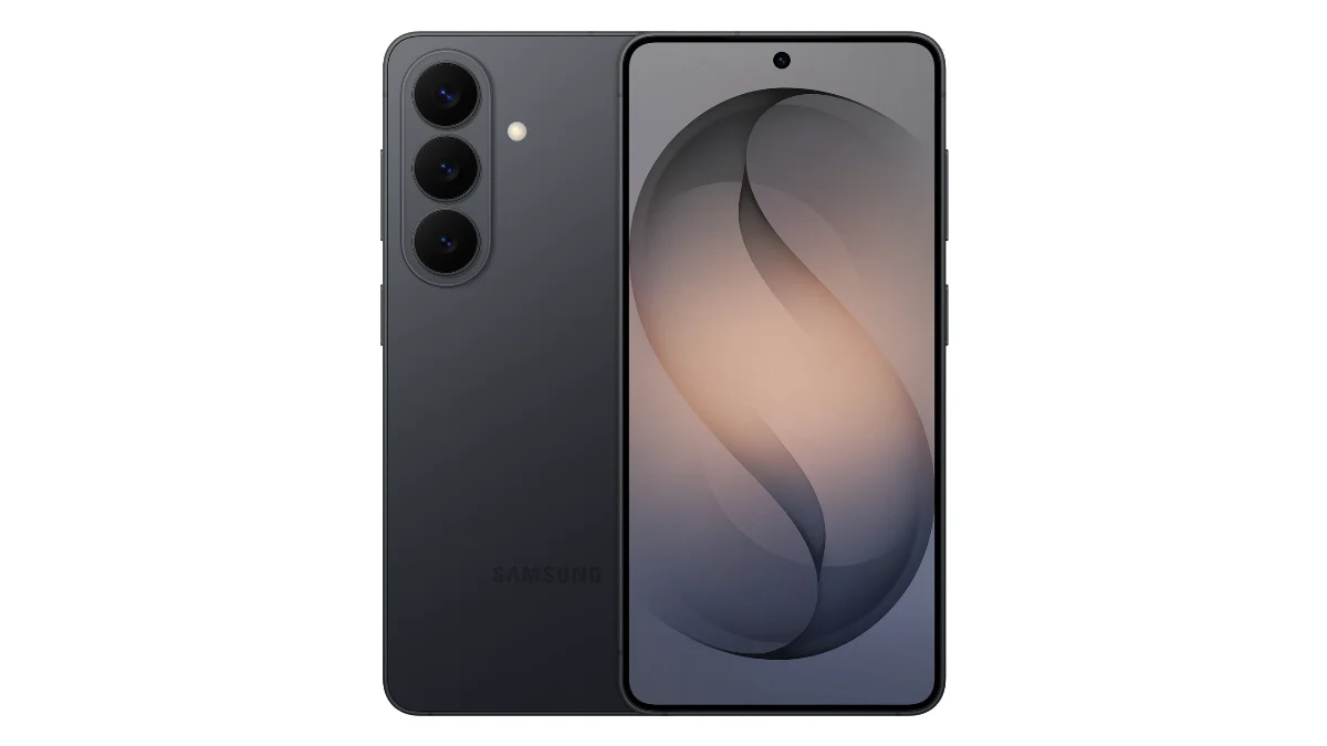 Telefon Samsung Galaxy S26 negru, văzut din spate și din față, cu trei camere
