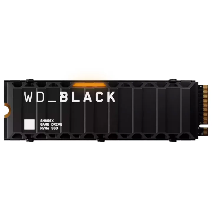 SSD WD Black SN850X de 4 TB cu radiator negru, văzut de sus