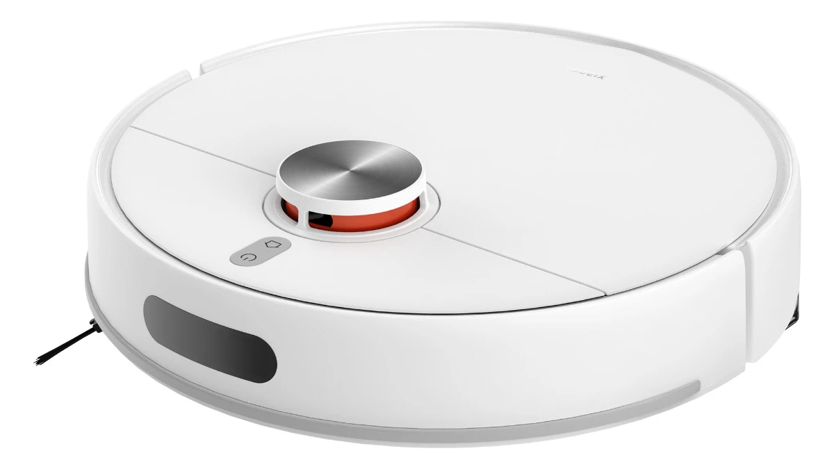 Aspirator robot Xiaomi S40 alb, văzut din trei sferturi, cu turela laserului deasupra